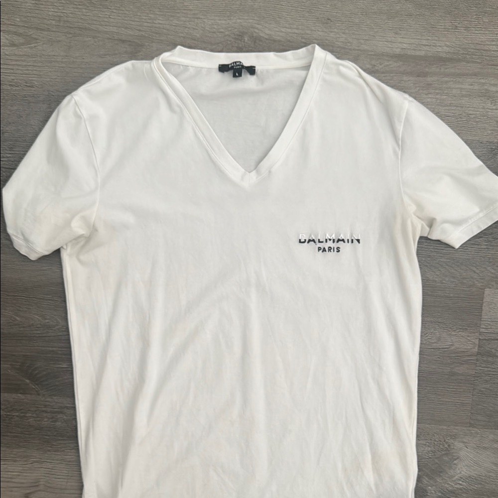 Balmain White V-Neck Men's Shirt